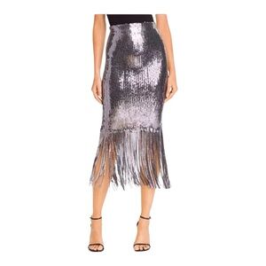 Rebecca Vallance Matisse Sequin Fringe Midi Silver Sz 8 Med Women’s Skirt Dress